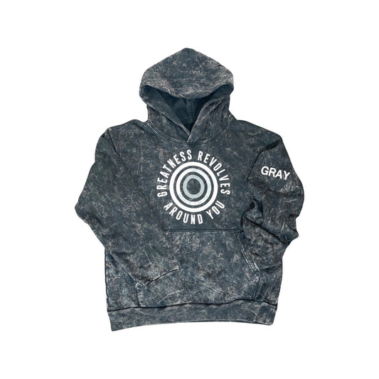 Black "Greatness Revolves Around You" Mineral Wash Hoodie